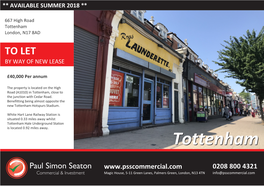 Tottenham London, N17 8AD to LET by WAY of NEW LEASE