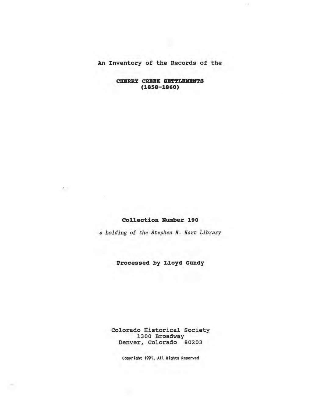 An Inventory of the Records of the Colorado Historical Society 1300