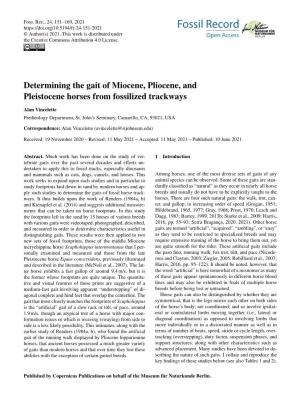 Determining the Gait of Miocene, Pliocene, and Pleistocene Horses from Fossilized Trackways
