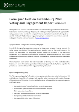 Carmignac Gestion Luxembourg 2020 Voting and Engagement Report 31/12/2020