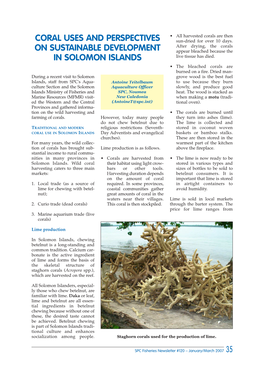 Coral Uses and Perspectives on Sustainable Development in Solomon Islands