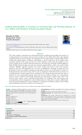 Problem-Solving Skills As Correlates of Attention Span and Working Memory of Low Ability Level Students in Senior Secondary Schools