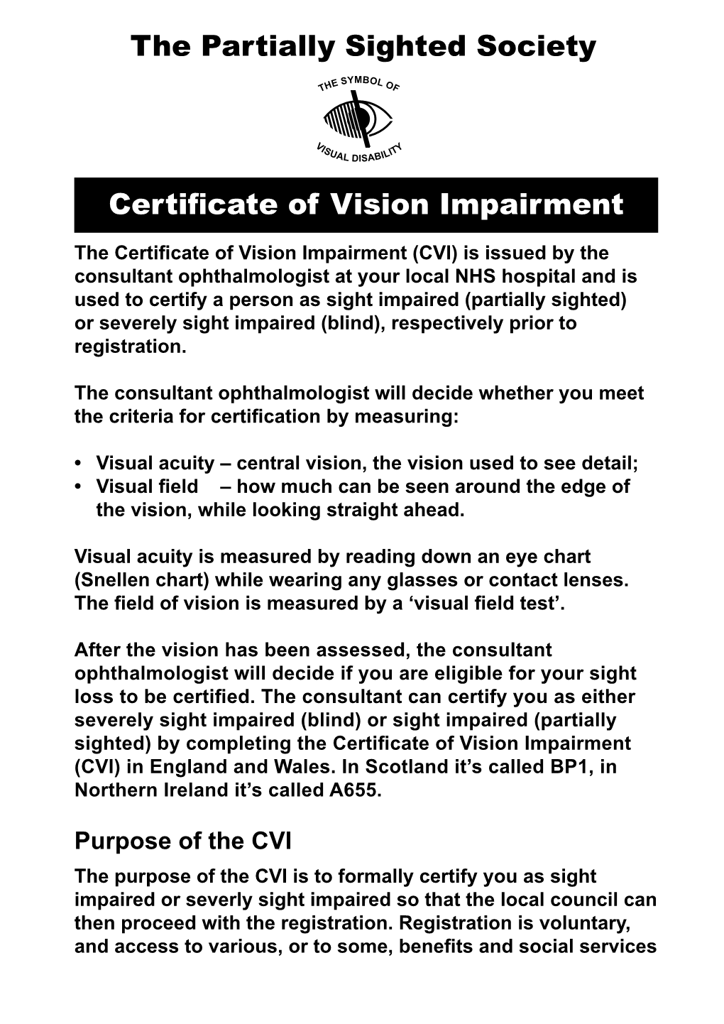 Certificate of Visual Impairment