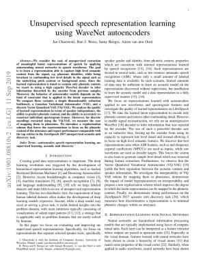 Unsupervised Speech Representation Learning Using Wavenet Autoencoders Jan Chorowski, Ron J