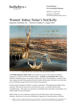 Wanted: Sidney Nolan's Ned Kelly