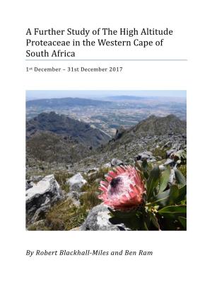 A Further Study of the High Altitude Proteaceae in the Western Cape of South Africa
