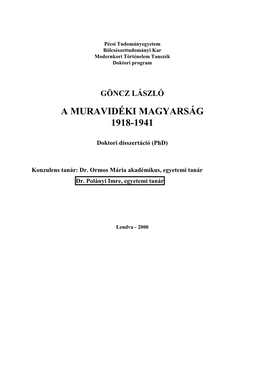 A Muravidéki Magyarság 1918-1941