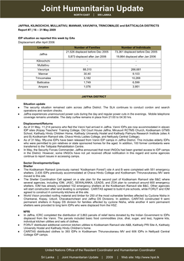 Joint Humanitarian Update NORTH EAST | SRI LANKA