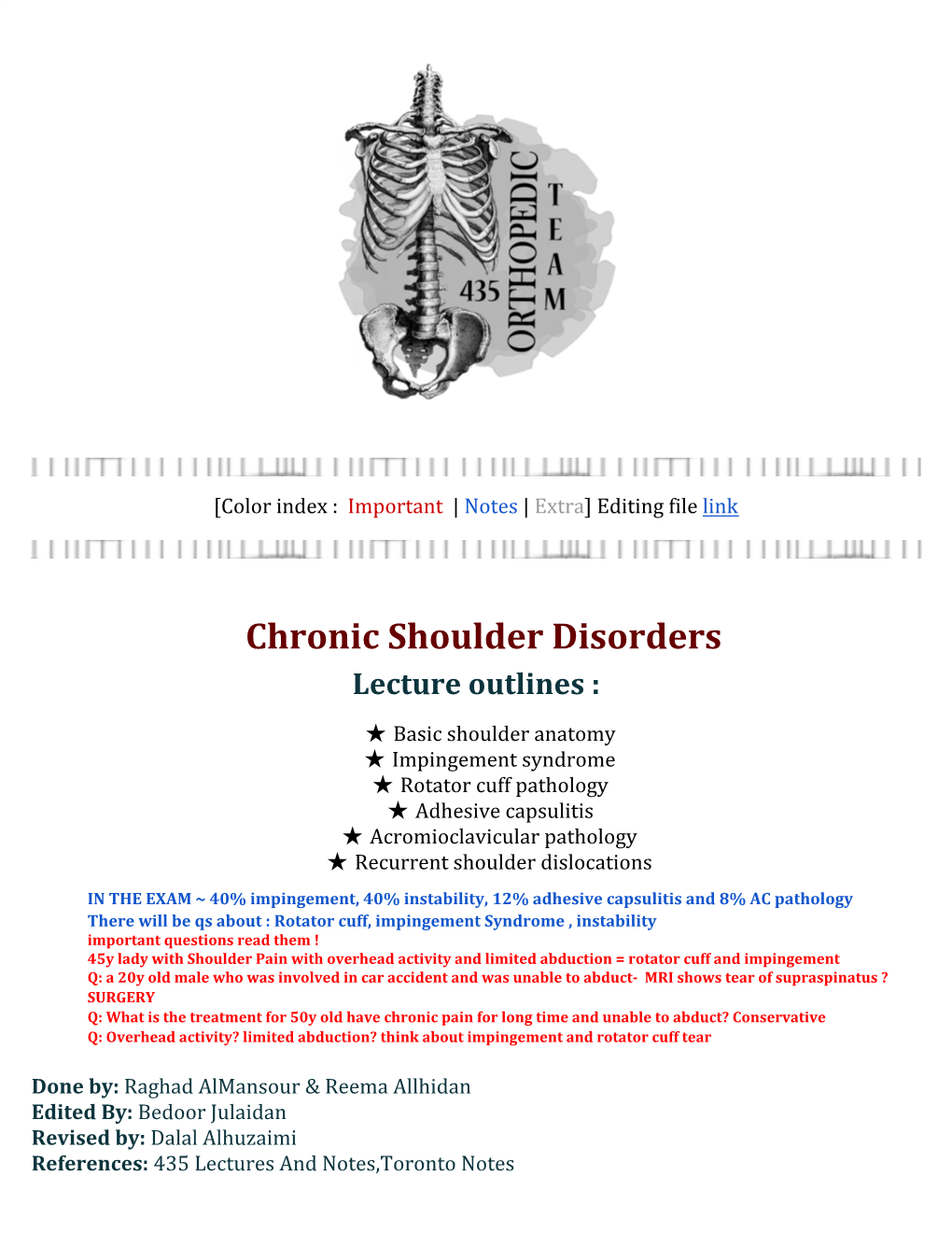 ​​ Chronic Shoulder Disorders