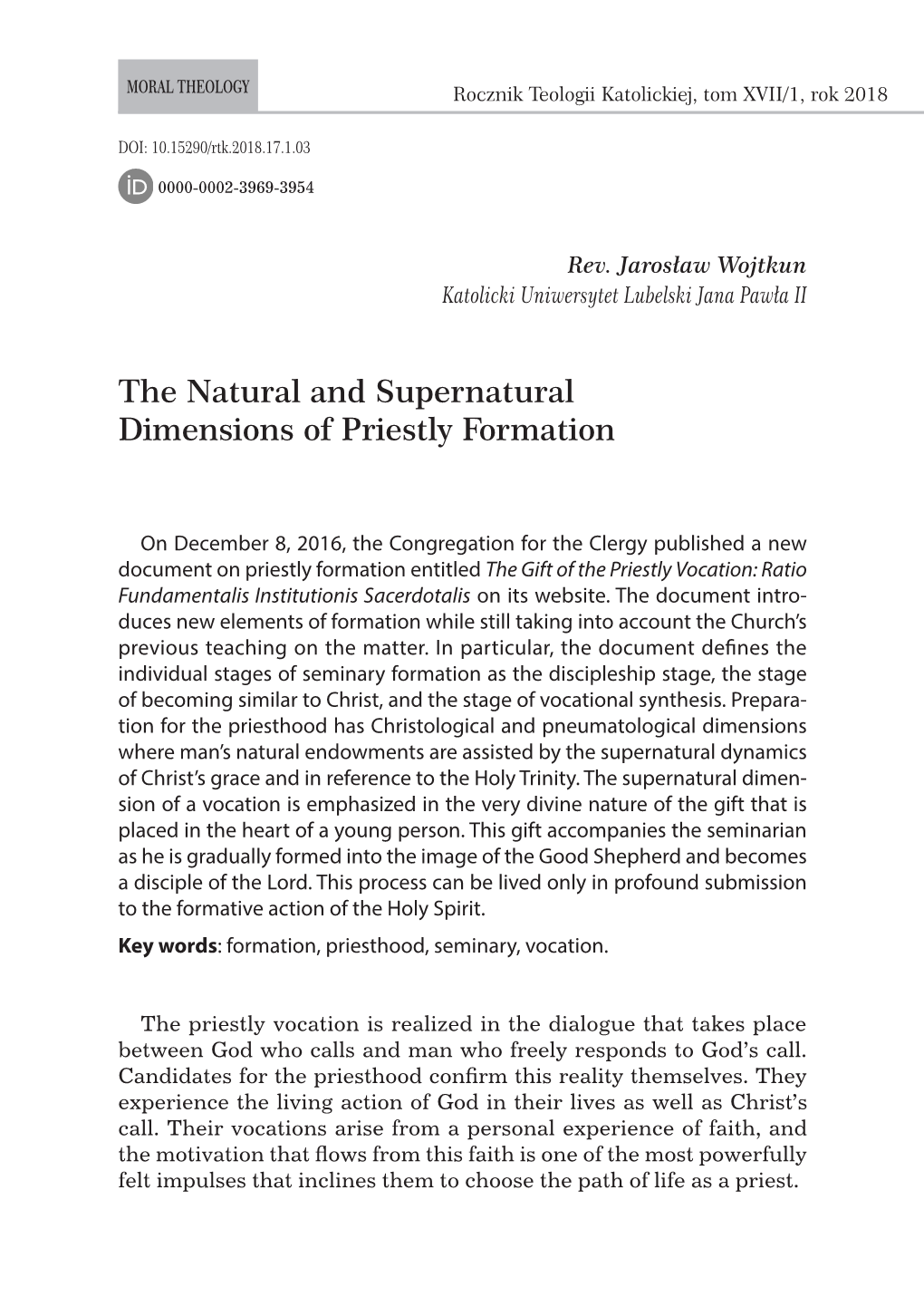 The Natural and Supernatural Dimensions of Priestly Formation