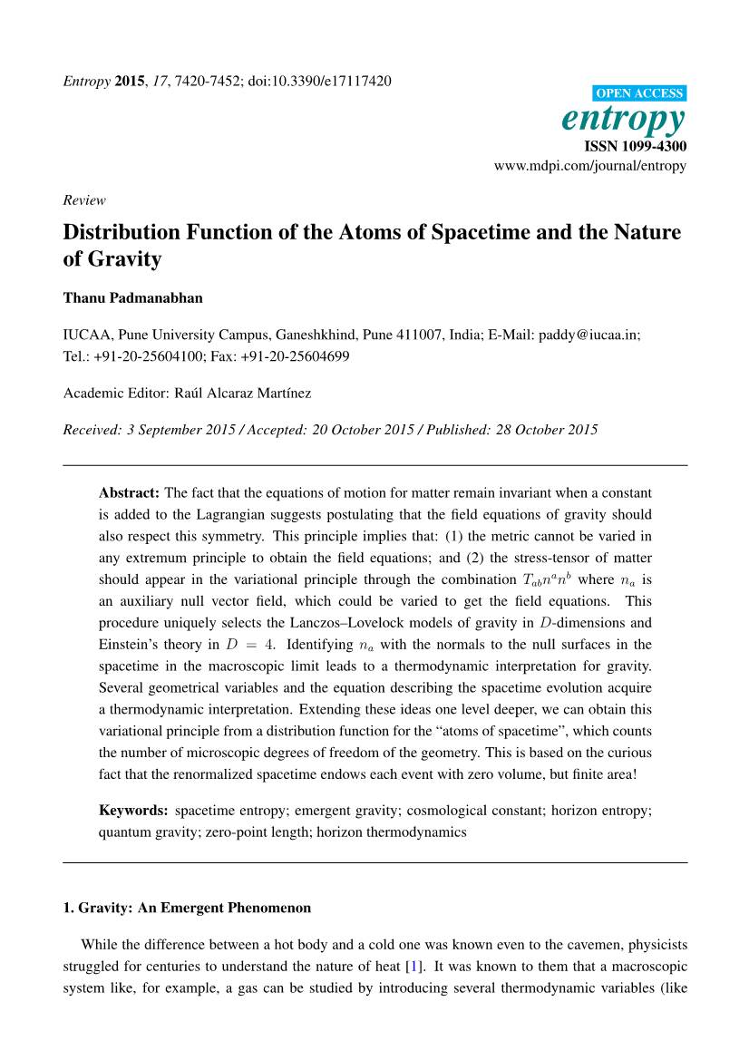 Distribution Function of the Atoms of Spacetime and the Nature of Gravity