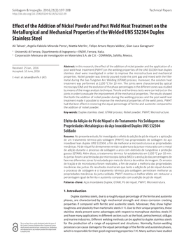 Efiect of the Addition of Nickel Powder and Post Weld Heat Treatment on the Metallurgical and Mechanical Properties of the Welde