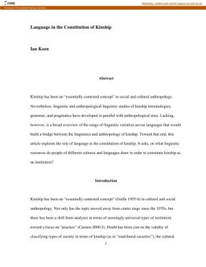 Language in the Constitution of Kinship Ian Keen