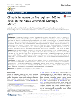 Climatic Influence on Fire Regime (1700 to 2008) in the Nazas