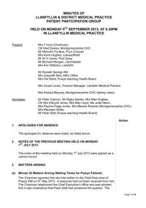 Minutes of Llanfyllin & District Medical Practice