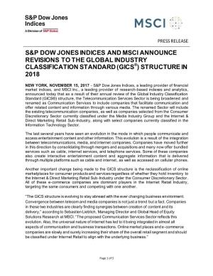 S&P Dow Jones Indices and Msci Announce Revisions