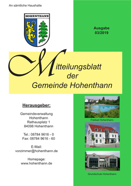 Mitteilungsblatt Der Gemeinde Hohenthann