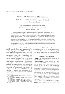 Amino Acid Metabolism in Microorganisms Part IV L