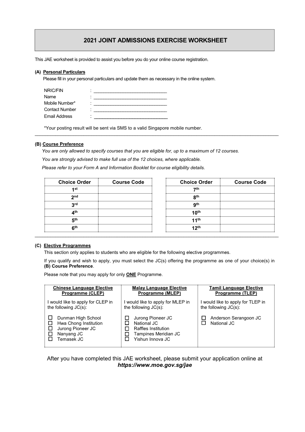 2021 Joint Admissions Exercise Worksheet