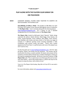 Play Along with the Players Club Sunday on Cbs Television