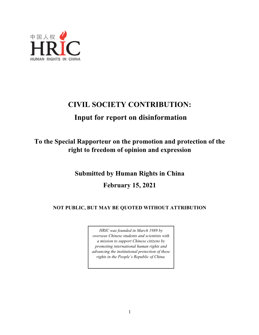 CIVIL SOCIETY CONTRIBUTION: Input for Report on Disinformation