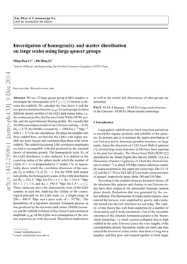 Investigation of Homogeneity and Matter Distribution on Large Scales