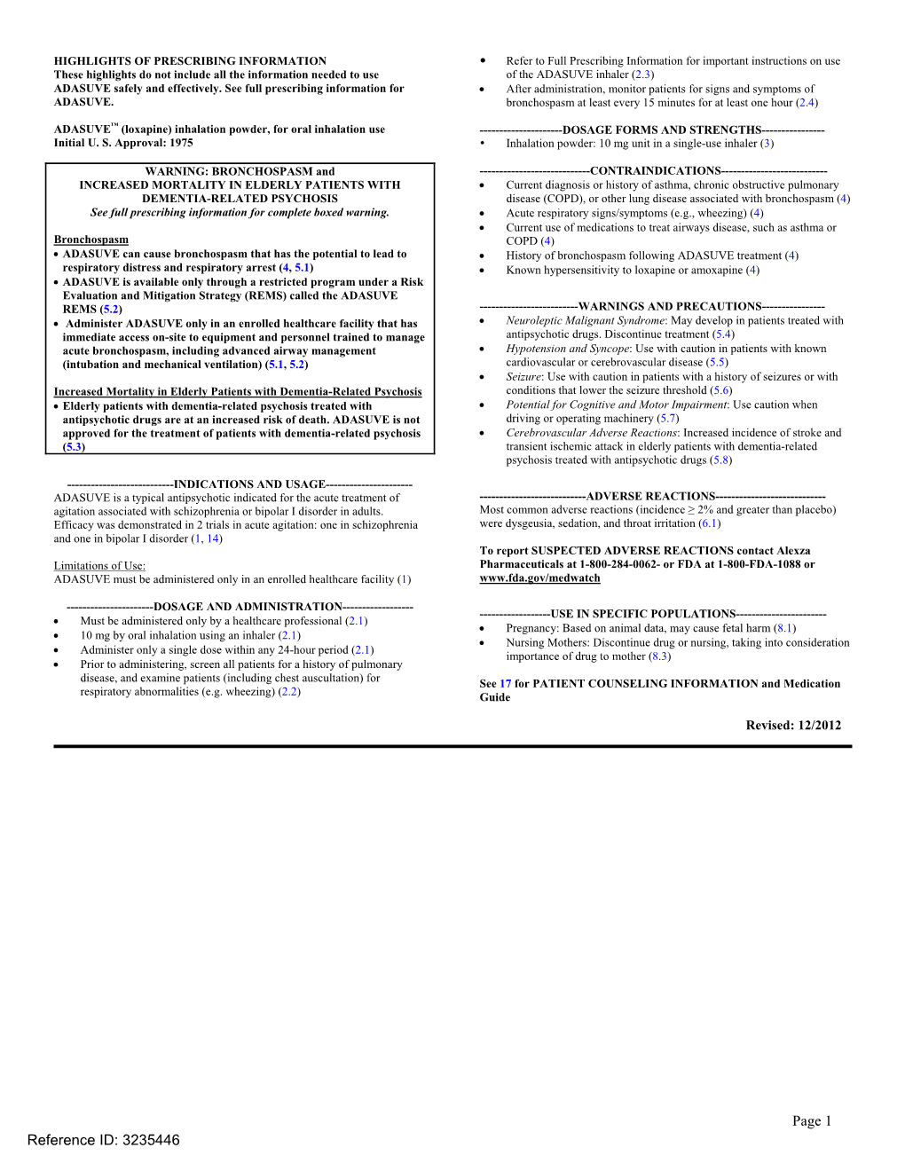 ADASUVE Inhaler (2.3) ADASUVE Safely and Effectively