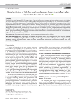 Clinical Application of High-Flow Nasal Cannula Oxygen Therapy in Acute Heart Failure Xiong LIU1,2, Rong WU1,2, Liren LAI1,2, Jiyan LIN1,2,*