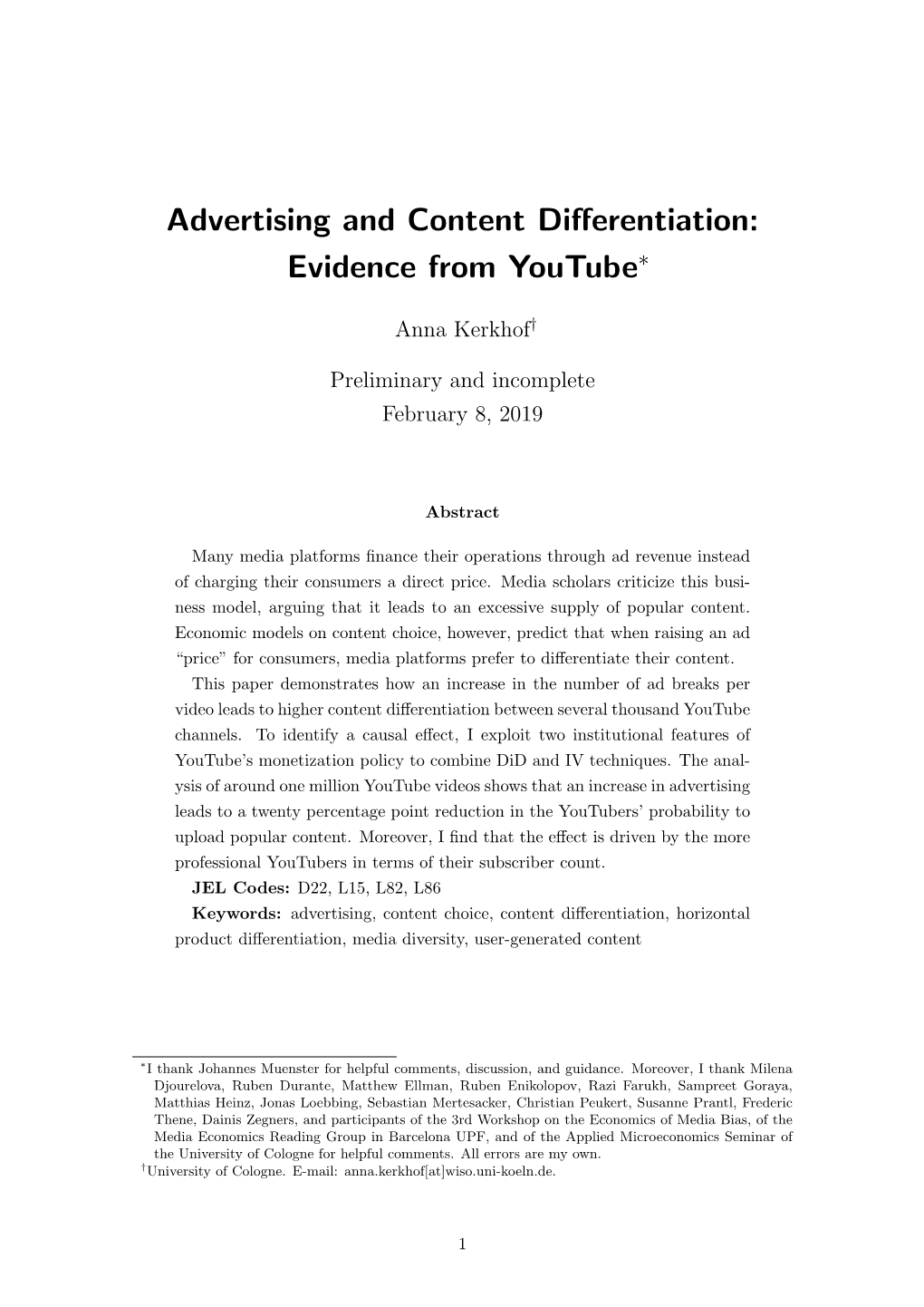 Advertising and Content Differentiation: Evidence From