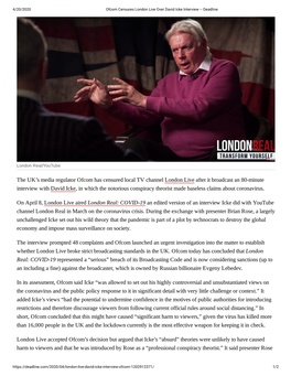 Ofcom Censures London Live Over David Icke Interview – Deadline.Pdf