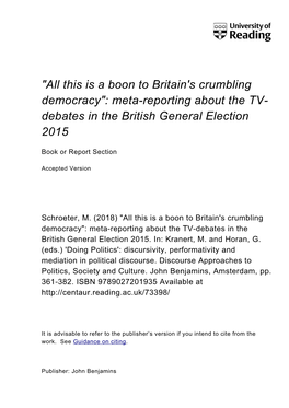 Meta-Reporting About the TV- Debates in the British General Election 2015