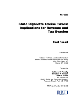 State Cigarette Excise Taxes: Implications for Revenue and Tax Evasion