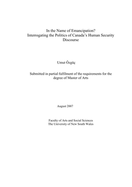 Interrogating the Politics of Canada's Human Security Discourse