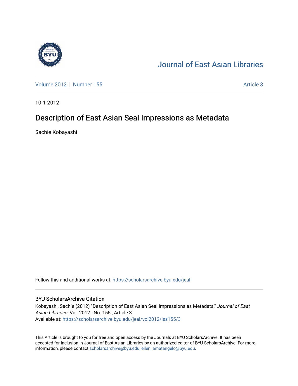 Description of East Asian Seal Impressions As Metadata