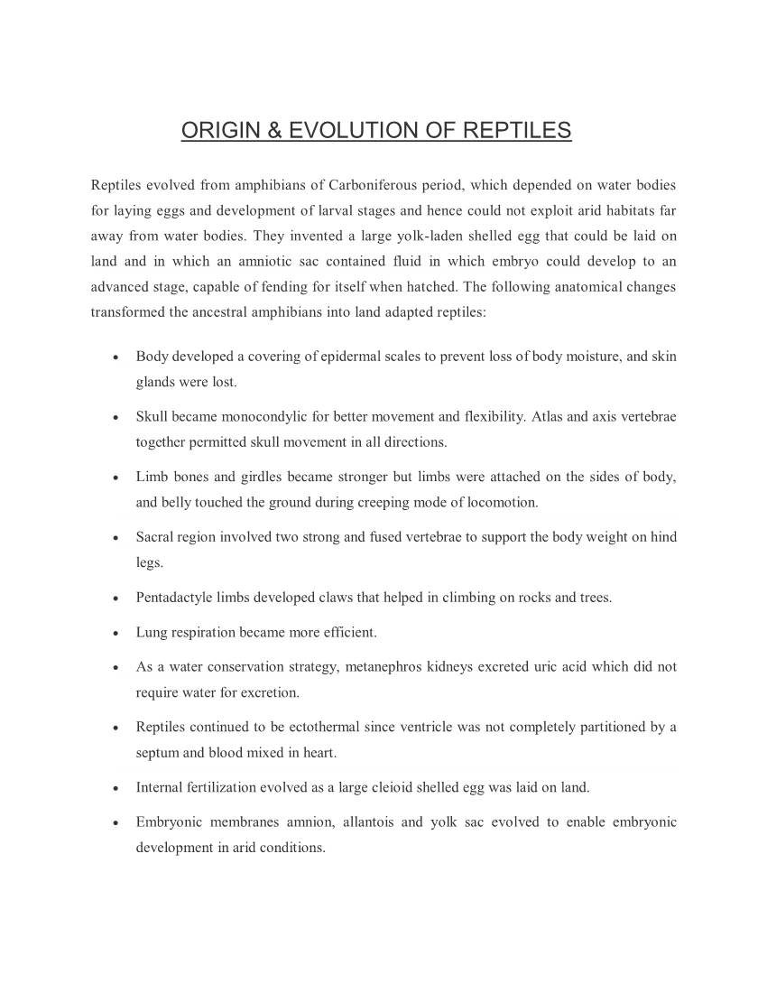 Origin & Evolution of Reptiles