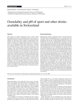 Osmolality and Ph of Sport and Other Drinks Available in Switzerland