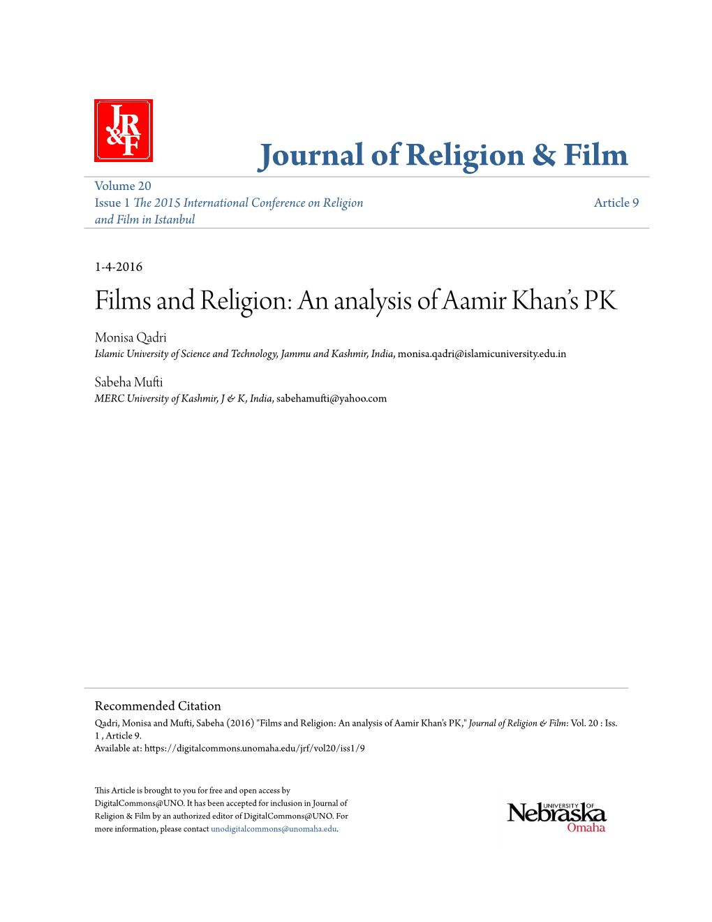 Films and Religion: an Analysis of Aamir Khan's PK