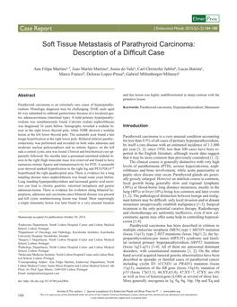 Soft Tissue Metastasis of Parathyroid Carcinoma: Description of a Difficult Case