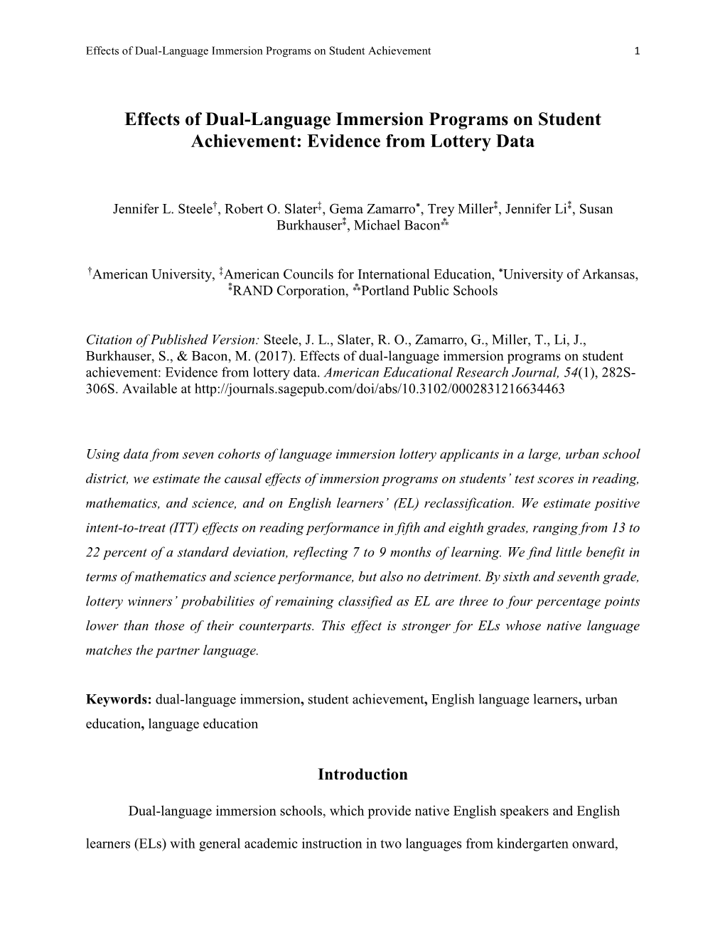 Effects of Dual-Language Immersion Programs on Student Achievement 1
