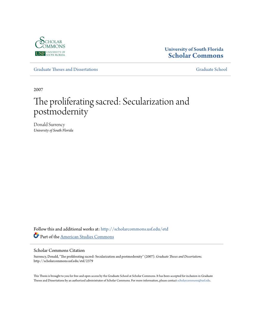 Secularization and Postmodernity Donald Surrency University of South Florida