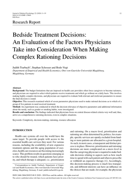 Bedside Treatment Decisions: an Evaluation of the Factors Physicians Take Into Consideration When Making Complex Rationing Decisions