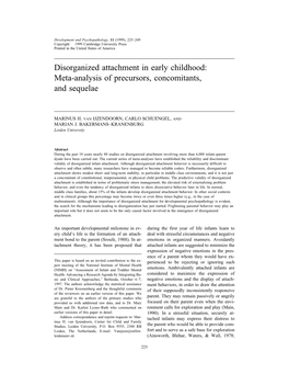 Disorganized Attachment in Early Childhood: Meta-Analysis of Precursors, Concomitants, and Sequelae
