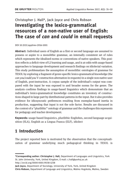 Investigating the Lexico-Grammatical Resources of a Non-Native User of English: the Case of Can and Could in Email Requests