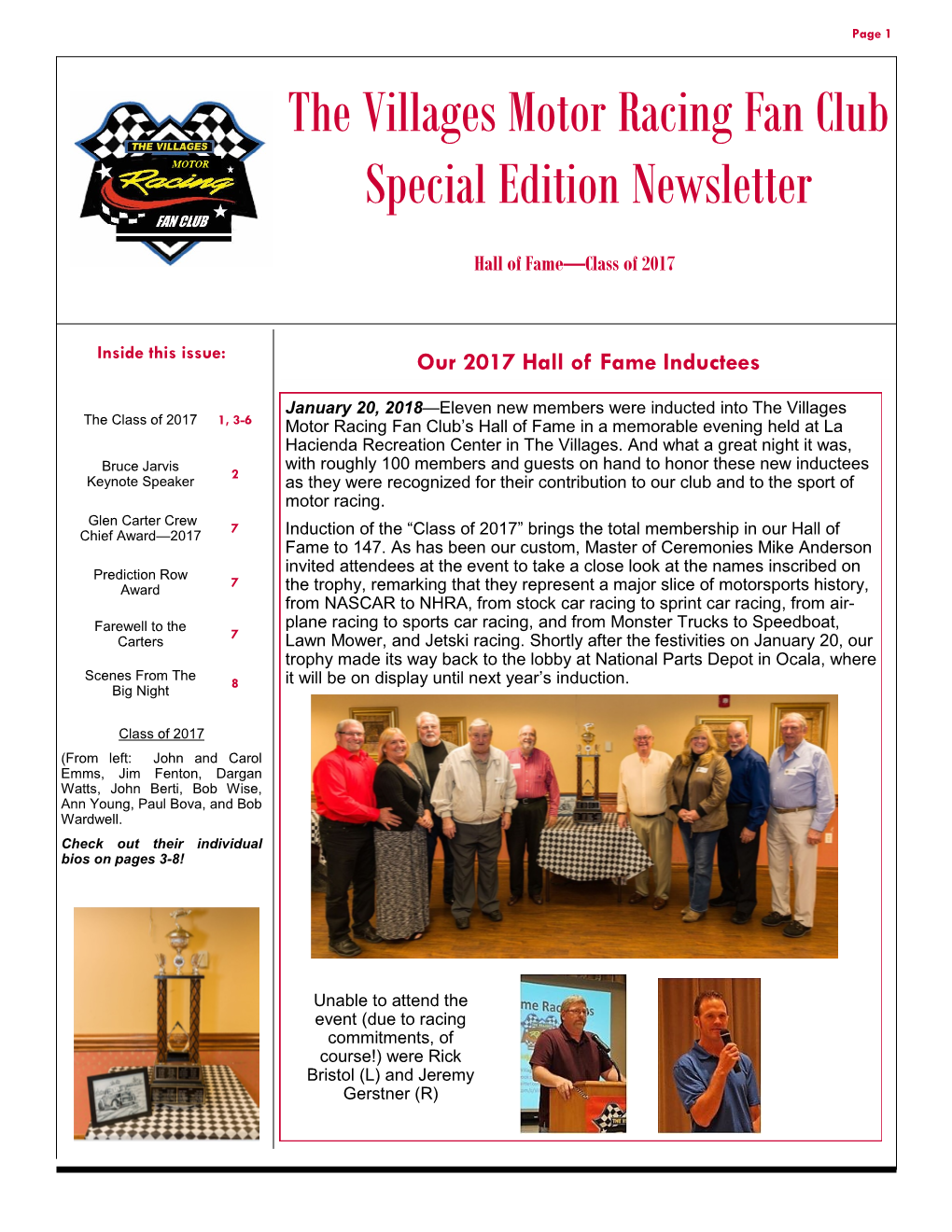 The Villages Motor Racing Fan Club Special Edition Newsletter