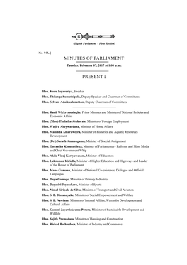 Minutes of Parliament Present