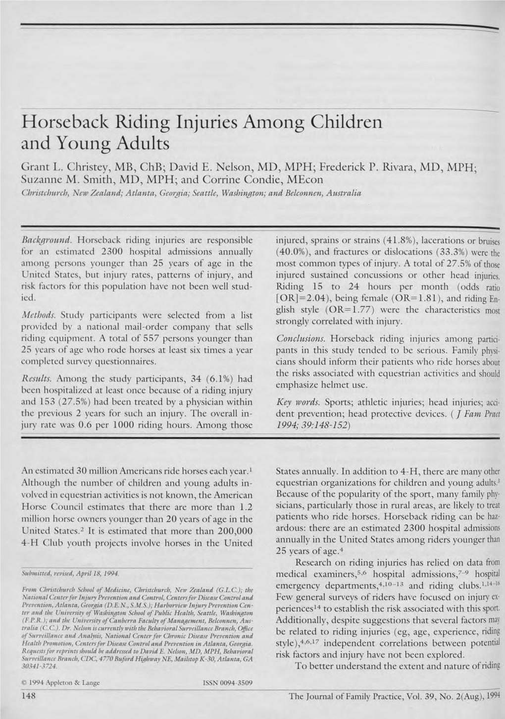 Horseback Riding Injuries Among Children and Young Adults Grant L