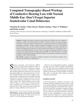 Computed Tomography–Based Workup of Conductive Hearing Loss with Normal Middle Ear: Don’T Forget Superior Semicircular Canal Dehiscence