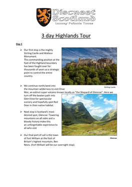 3 Day Highlands Tour