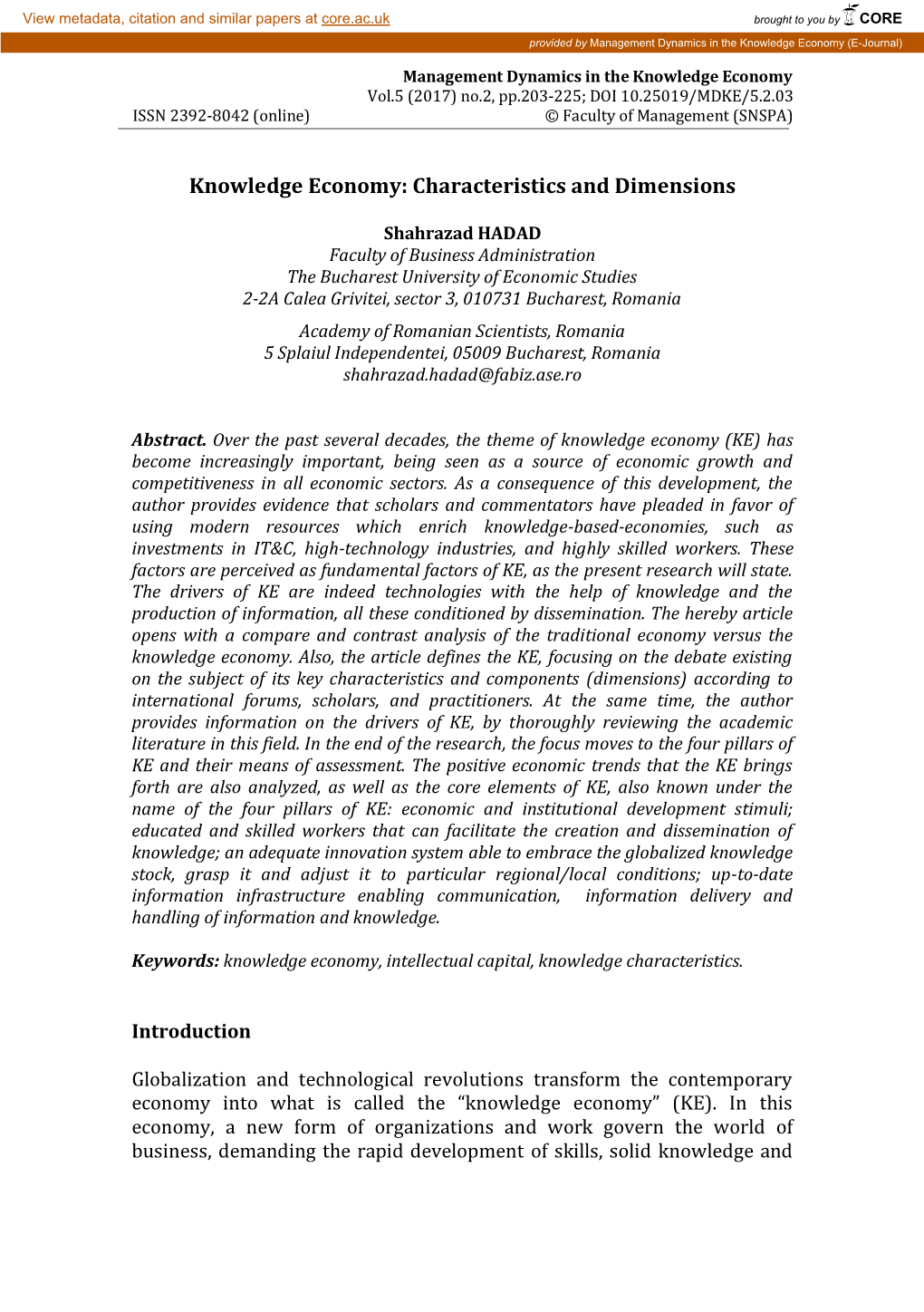 Knowledge Economy: Characteristics and Dimensions