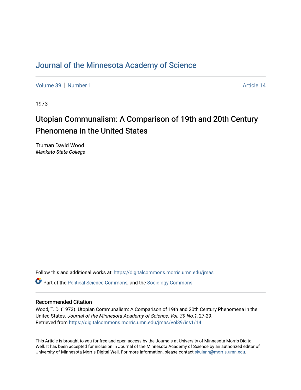 Utopian Communalism: a Comparison of 19Th and 20Th Century Phenomena in the United States